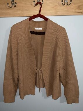Neuflora Oversized Open-Front Tie Cardigan in Camel Size Medium (Oversized)